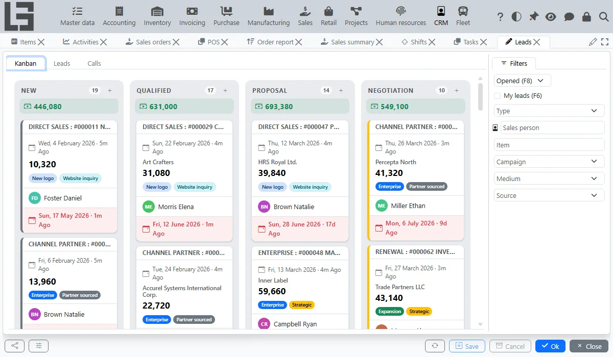 MyCompany CRM sales pipeline interface